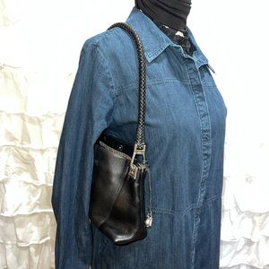 Classic Black Leather Brighton Handbag with Braided Handle